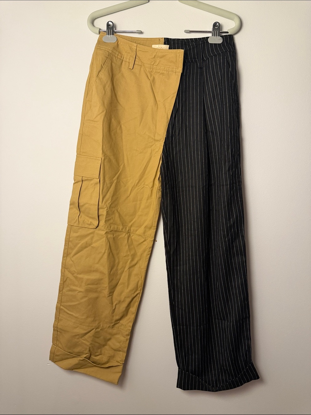 NWT Choosy Day and Night Split Leg Pants in Khaki Cargo & Black Pinstripe/ US 4